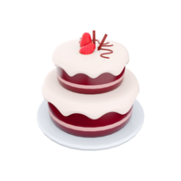 3d rendering cake chocolate with red strawberries toppings icon. 3d render two tiered sweet cake icon. Cake chocolate with red strawberries toppings. png