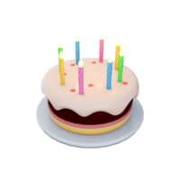 3d interpretazione compleanno torta con candele. 3d rendere tre strati dolce con colorato candele. compleanno torta. png