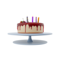 3d rendering cake with fruit glaze and berries with candles icon. 3d render appetizing cooked birthday cake with sweet taste icon. Cake with fruit glaze and berries with candles. png