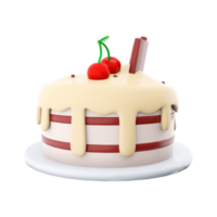 3d rendering cake with chocolate bar and cherries on top icon. 3d render sweet dessert with ripe cherries and sweet chocolate and cream icing. Cake with chocolate bar and cherries on top. png