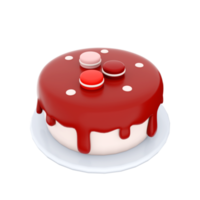 3d rendering cake with macarons on top icon. 3d render dessert with macarons and chocolate icing icon. Cake with macarons on top. png