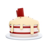 3d rendering cake with chocolate bar and cherries on top icon. 3d render sweet dessert with ripe cherries and sweet chocolate and cream icing. Cake with chocolate bar and cherries on top. png