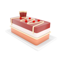 3d representación tarta de queso con frambuesas y chocolate icono. 3d hacer tres capas dulce postre con frambuesa relleno icono. tarta de queso con frambuesas y chocolate. png