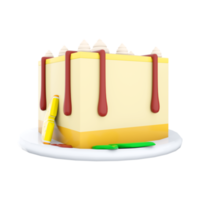 3d rendering lemon cheesecake icon. 3d render cheesecake with lemon slice and chocolate lines on top with cream icon. Lemon cheesecake. png