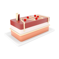 3d rendering cheesecake with raspberries and chocolate icon. 3d render three-layer sweet dessert with raspberry filling icon. Cheesecake with raspberries and chocolate. png