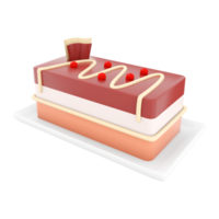 3d representación tarta de queso con frambuesas y chocolate icono. 3d hacer tres capas dulce postre con frambuesa relleno icono. tarta de queso con frambuesas y chocolate. png