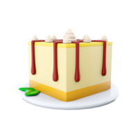 3d rendering lemon cheesecake icon. 3d render cheesecake with lemon slice and chocolate lines on top with cream icon. Lemon cheesecake. png