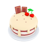 3d rendering cake with chocolate bar and cherries on top icon. 3d render sweet dessert with ripe cherries and sweet chocolate and cream icing. Cake with chocolate bar and cherries on top. png