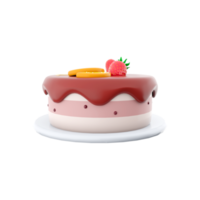 3d rendering cake with peace of lemon and strawberry on top icon.3d render cake with chocolate icing with lemon and strawberries on top icon. Cake with peace of lemon and strawberry on top. png