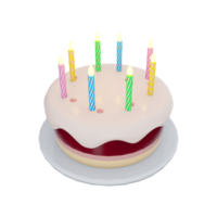 3d Renderização aniversário bolo com velas. 3d render três camadas sobremesa com colorida velas. aniversário bolo. png