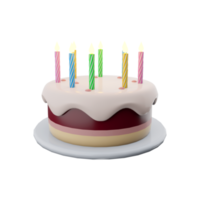 3d rendering birthday cake with candles. 3d render three-layer dessert with colorful candles. Birthday cake. png