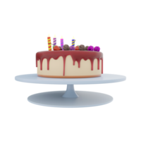 3d rendering cake with fruit glaze and berries with candles icon. 3d render appetizing cooked birthday cake with sweet taste icon. Cake with fruit glaze and berries with candles. png