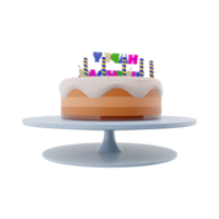 3d renderen verjaardag taart met kleurrijk banier en kaarsen met bessen Aan top icoon . 3d geven verjaardag groet met fruit taart, rijp bessen en kaarsen icoon. verjaardag taart met kleurrijk spandoek. png