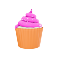 3d rendering cute pink cupcake icon. 3d render Sweet cupcakes set with berry cream icon. Pink cupcake. png