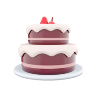 3d rendering cake chocolate with red strawberries toppings icon. 3d render two tiered sweet cake icon. Cake chocolate with red strawberries toppings. png