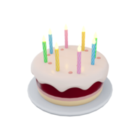 3d rendering birthday cake with candles. 3d render three-layer dessert with colorful candles. Birthday cake. png