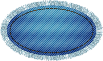 Blue denim patch with stitch and fringe. Light blue denim. Oval patch png