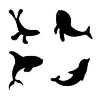 Whale, dolphin, killer whale, fur seal silhouette. Vector illustration World day ocean, sea animals.