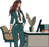 kvinna entreprenör med kontor skrivbord illustration i klotter stil png