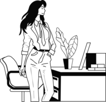 weiblich Unternehmer mit Büro Schreibtisch Illustration im Gekritzel Stil png
