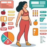 Fitness girl who loves health is losing weight illustration in doodle style png