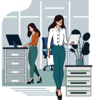 femelle entrepreneur avec Bureau bureau illustration dans griffonnage style png