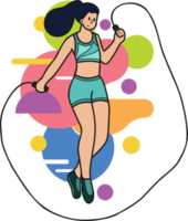 Healthy fitness girl jumping rope illustration in doodle style png