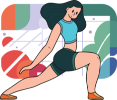 Healthy fitness girl doing aerobics in the gym illustration in doodle style png