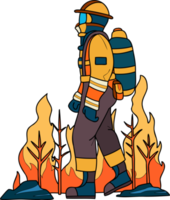 brandman med brand kostym illustration i klotter stil png