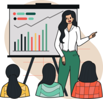 mulheres empreendedores e conferências ilustração dentro rabisco estilo png