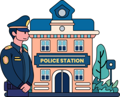 police and police station illustration in doodle style png