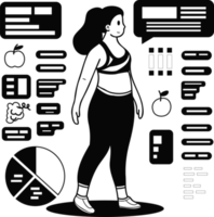 Fitness girl who loves health is losing weight illustration in doodle style png