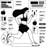 Healthy loving fitness girl running in the gym illustration in doodle style png