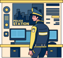 Politie en Politie station illustratie in tekening stijl png