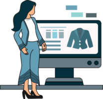 Female office worker shopping online from smartphone illustration in doodle style png