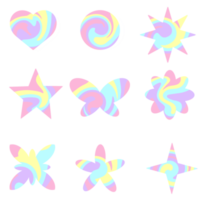 einstellen Pastell- Regenbogen y2k Aura. abstrakt Gradient Form, psychedelisch ästhetisch Elemente, bunt holographisch Gradient. geometrisch bilden mit Strudel Muster png