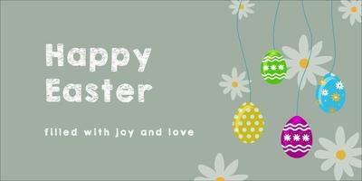 Easter poster and banner template with Easter eggs. Holiday banner, web poster, flyer, stylish brochure, greeting card, cover. Spring Easter background vector