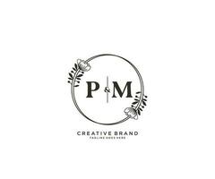 initial PM letters hand drawn feminine and floral botanical logo suitable for spa salon skin hair beauty boutique and cosmetic company. vector