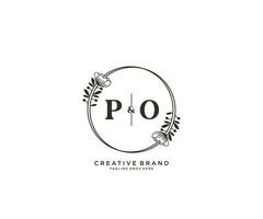 initial PO letters hand drawn feminine and floral botanical logo suitable for spa salon skin hair beauty boutique and cosmetic company. vector