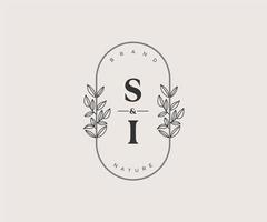 initial SI letters Beautiful floral feminine editable premade monoline logo suitable for spa salon skin hair beauty boutique and cosmetic company. vector