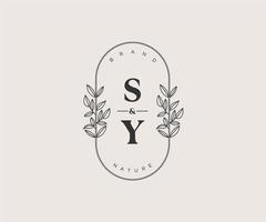 initial SY letters Beautiful floral feminine editable premade monoline logo suitable for spa salon skin hair beauty boutique and cosmetic company. vector