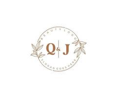 inicial qj letras hermosa floral femenino editable prefabricado monoline logo adecuado para spa salón piel pelo belleza boutique y cosmético compañía. vector