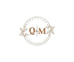 initial QM letters Beautiful floral feminine editable premade monoline logo suitable for spa salon skin hair beauty boutique and cosmetic company. vector