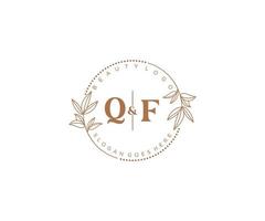 initial QF letters Beautiful floral feminine editable premade monoline logo suitable for spa salon skin hair beauty boutique and cosmetic company. vector
