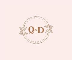 inicial qd letras hermosa floral femenino editable prefabricado monoline logo adecuado para spa salón piel pelo belleza boutique y cosmético compañía. vector