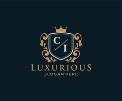 Initial CI Letter Royal Luxury Logo template in vector art for Restaurant, Royalty, Boutique, Cafe, Hotel, Heraldic, Jewelry, Fashion and other vector illustration.