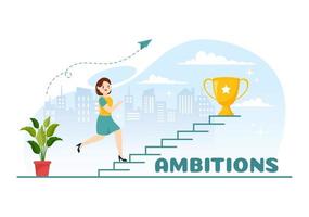 Ambition Illustration with Entrepreneur Climbing the Ladder to Success and Career Development in Flat Cartoon Business Plan Hand Drawing Template vector