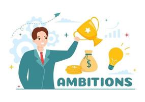 Ambition Illustration with Entrepreneur Climbing the Ladder to Success and Career Development in Flat Cartoon Business Plan Hand Drawing Template vector