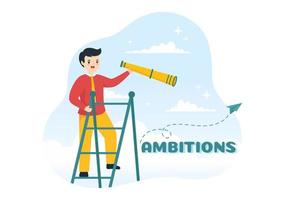 Ambition Illustration with Entrepreneur Climbing the Ladder to Success and Career Development in Flat Cartoon Business Plan Hand Drawing Template vector