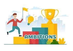 Ambition Illustration with Entrepreneur Climbing the Ladder to Success and Career Development in Flat Cartoon Business Plan Hand Drawing Template vector